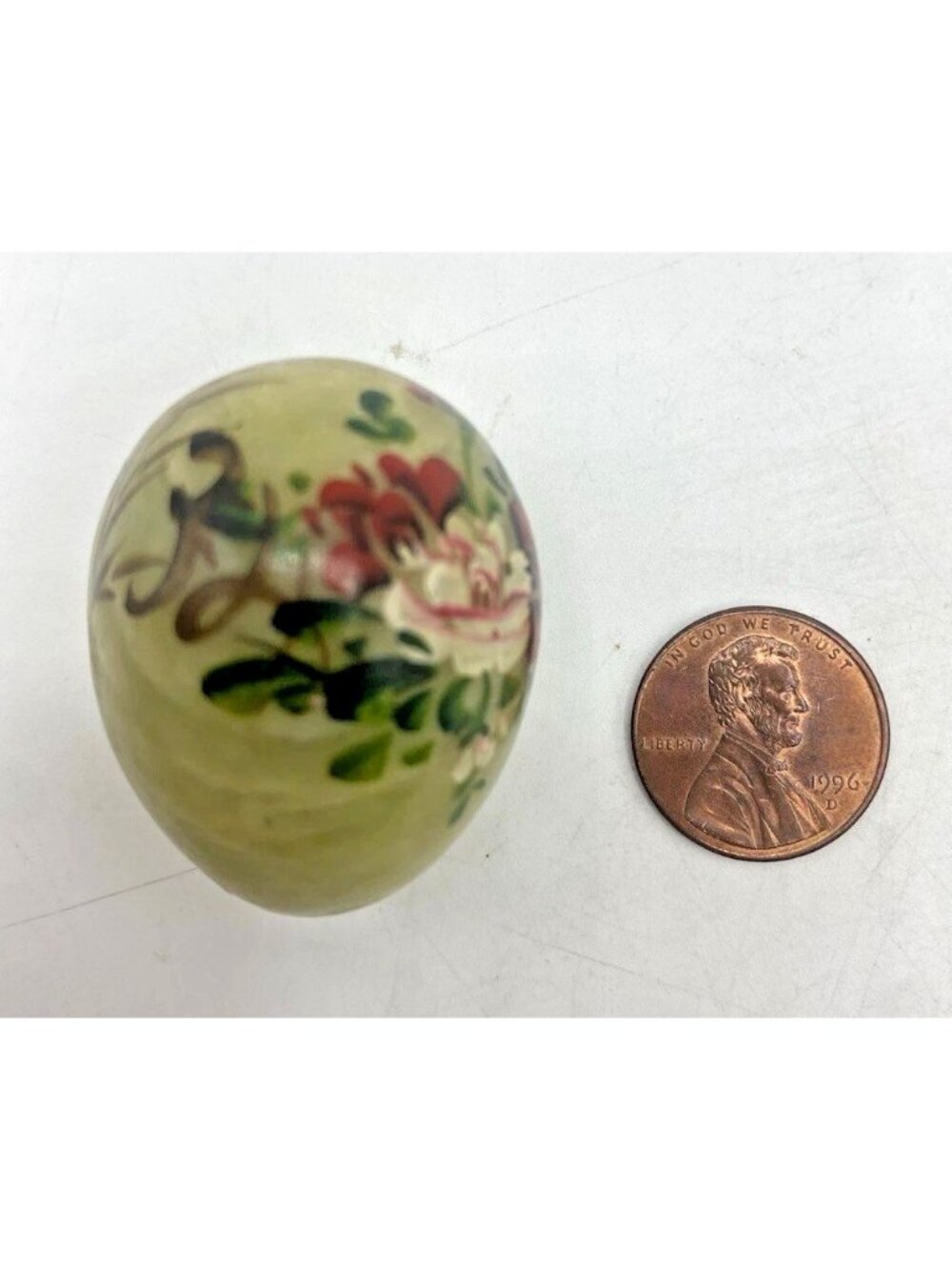 Hand Painted Marble Stone Egg Bird Flowers Sphere 1.5 in Decor Spring Cottage